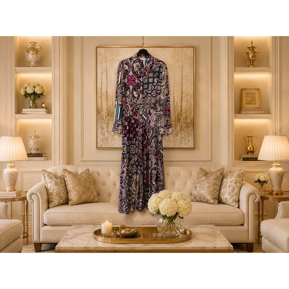 Soft Surroundings Palermo Maxi Dress Long Sleeve Button Front Boho L Chic
